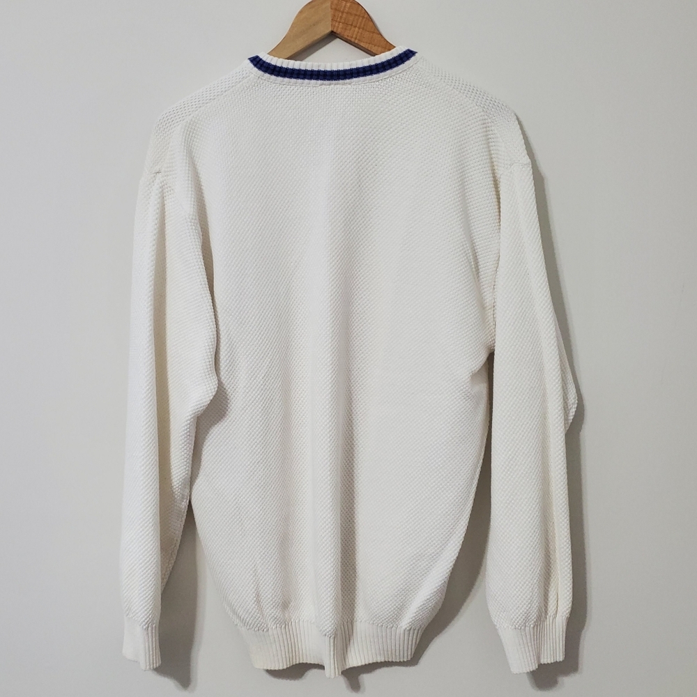 Lacoste Men's White V-Neck Cotton Sweater Medium - Picture 4 of 7